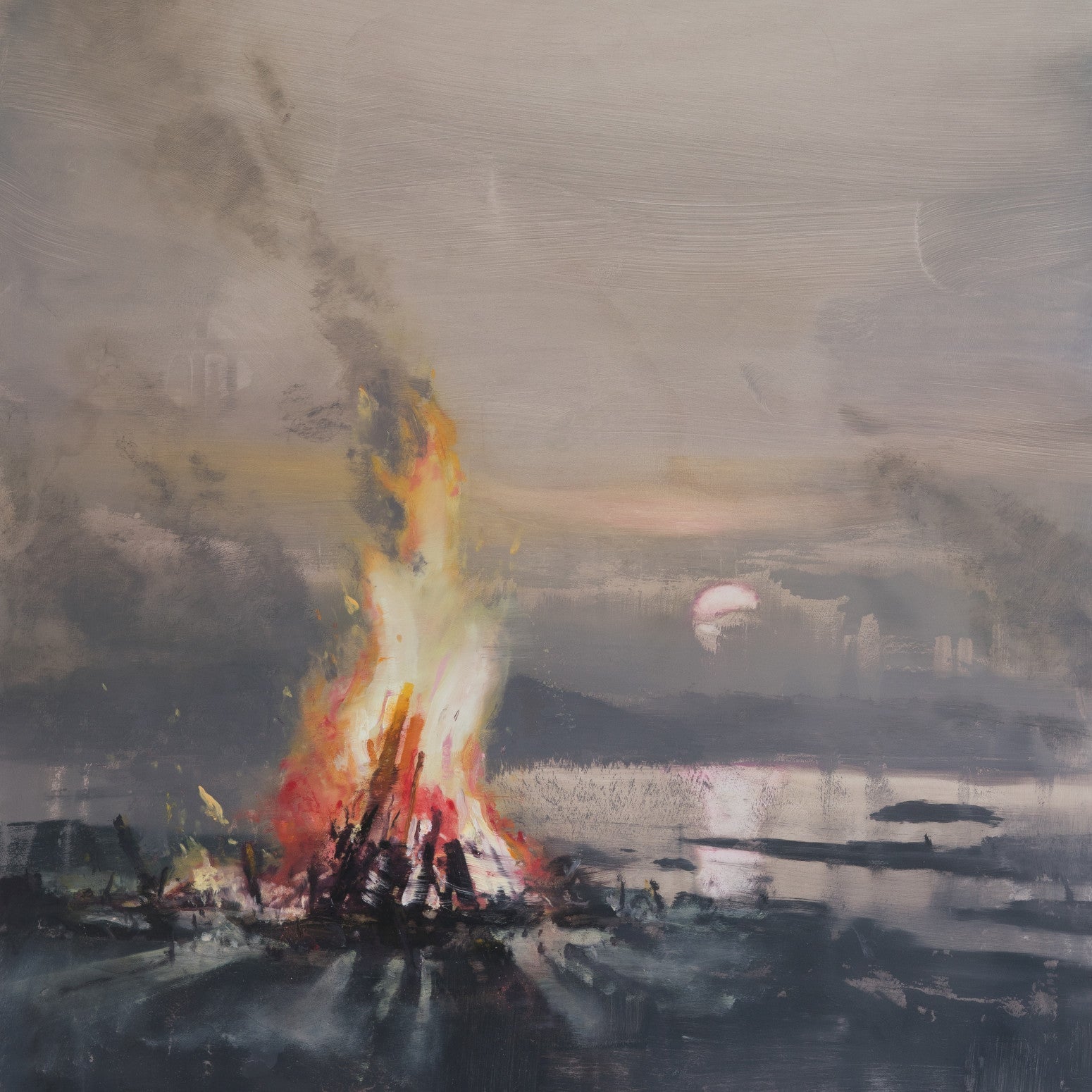 Solstice Fires, Lake Shore, Dusk