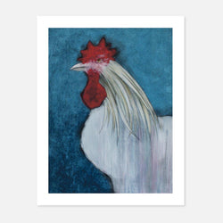 Sylvia Parkinson Brown - White Rooster on Prussian Blue - Fierce Nice
